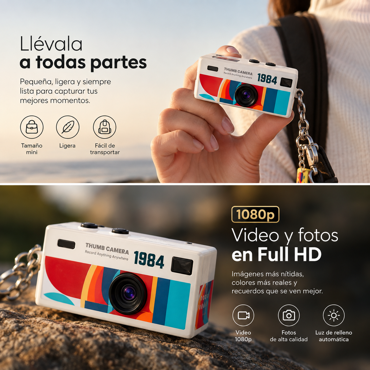 Mini Cámara Digital Ourlife 1080P | Cámara de Llavero Retro
